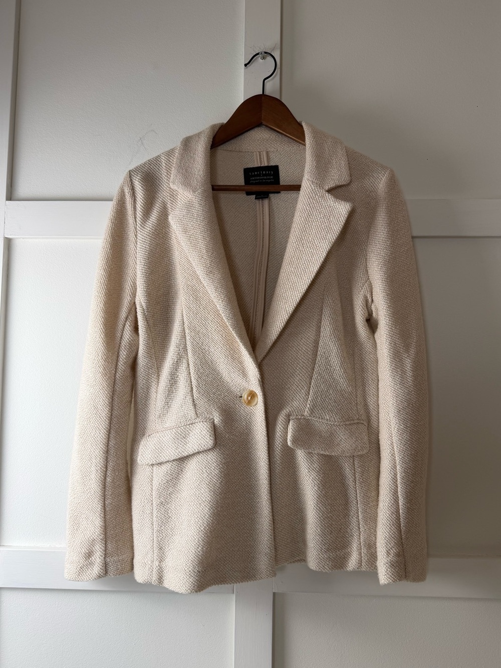 Sanctuary X Anthropologie Cream Textured Knit Blazer Coastal Chic Minimalist